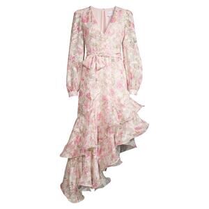 One33 Social Floral Pink Ruffle Asymmetric Midi Dress Size 8 - NWT